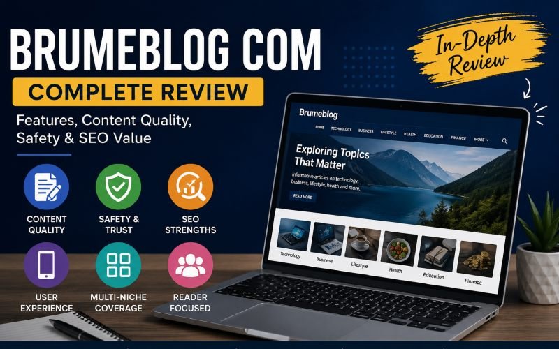 Brumeblog com review featured blog banner with SEO, safety, and content analysis